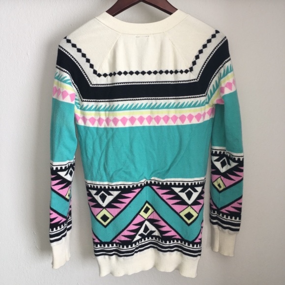 Nollie Geometric Aztec Print Teal Cardigan Juniors Size Small - Picture 5 of 8